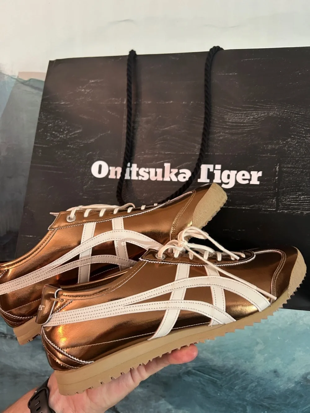 Brand New Onitsuka Metallic Bronze and Cream Sneakers - Picture 2 of 8